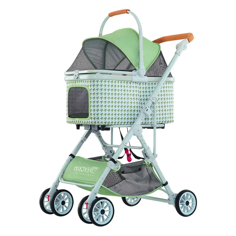 Comfortable Mesh and Foldable Luxury Four Wheels Pet Dog Stroller Portable Small Pet Stroller For Cat And Dog