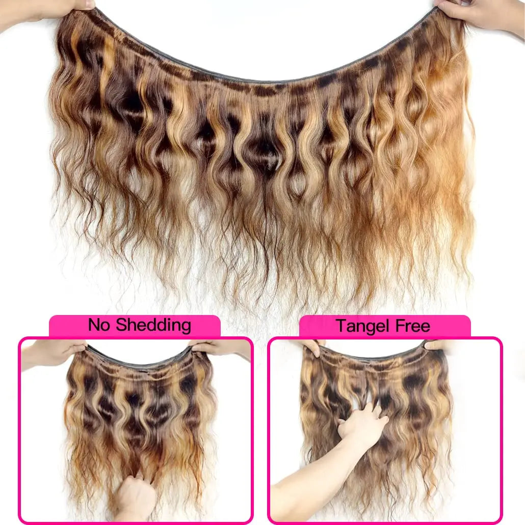 P4/27 Human Hair Bundles Ombre Highlight Body Wave Honey Blonde Virgin Remy Hair Extensions Double Weft Wet and Wavy 3 Bundles