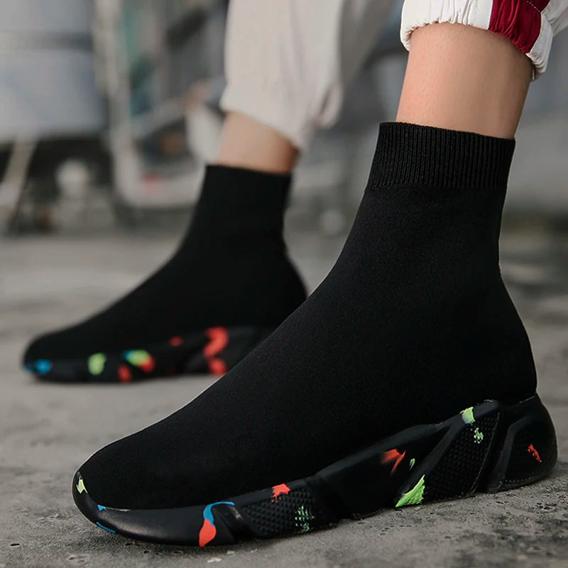 2023 Spring Sneakers For Men Black Slip-On Non leather Casual Shoes High Top Laceless Footwear Light Sock Shoes Fashion Unisex