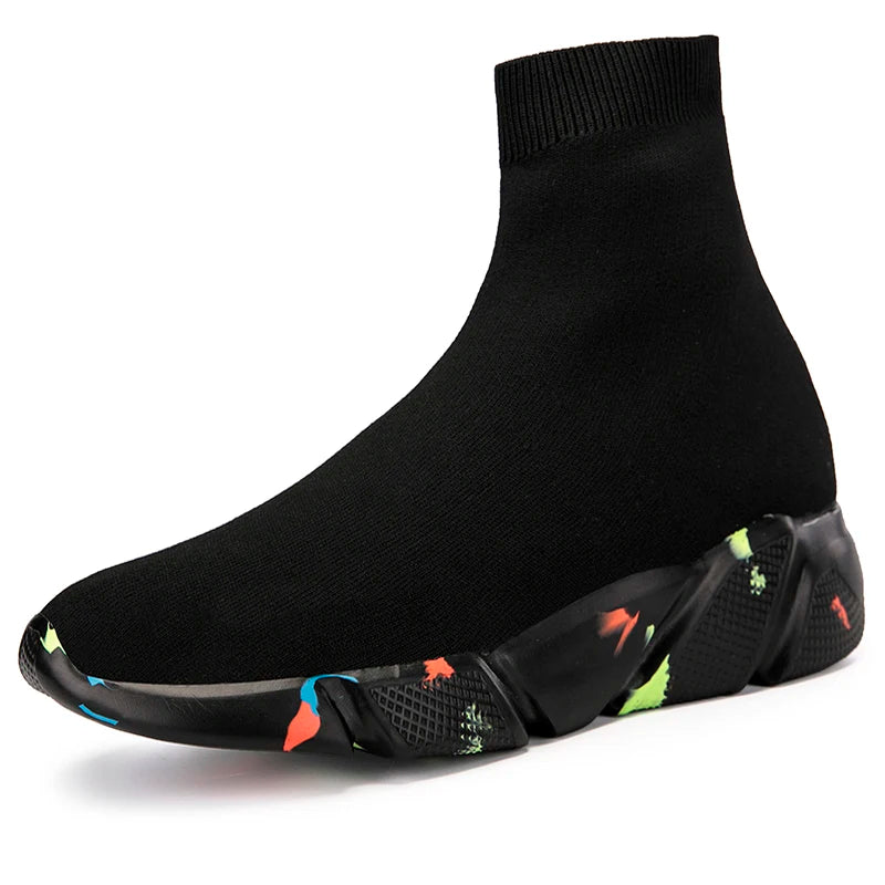 2023 Spring Sneakers For Men Black Slip-On Non leather Casual Shoes High Top Laceless Footwear Light Sock Shoes Fashion Unisex