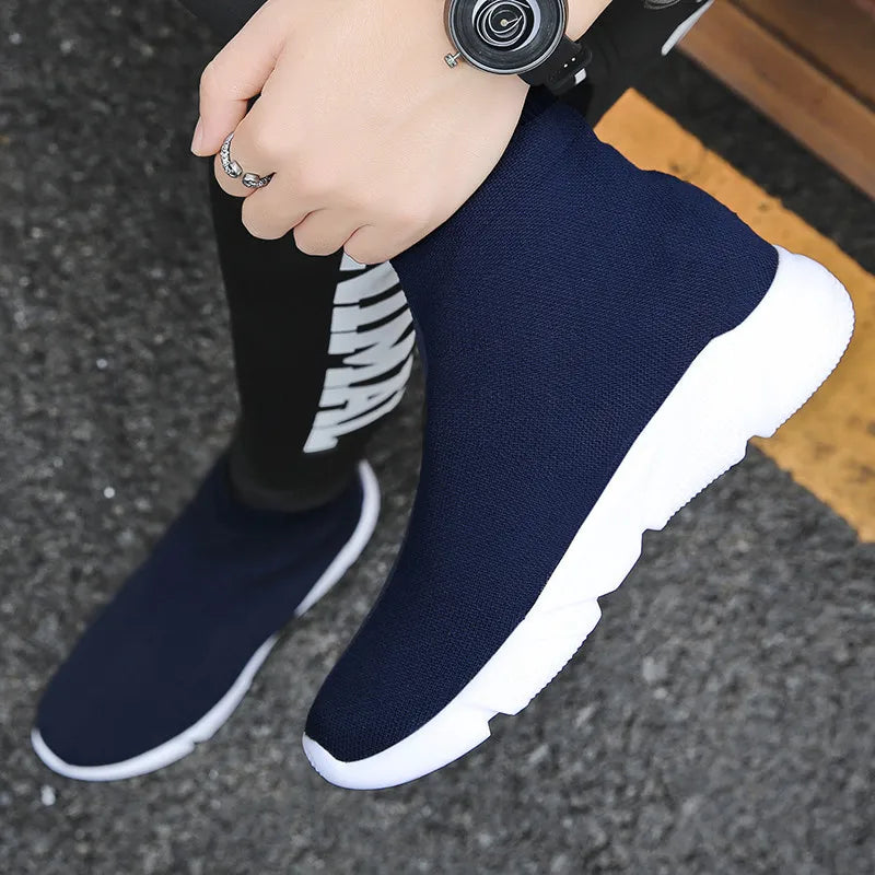 2023 Spring Sneakers For Men Black Slip-On Non leather Casual Shoes High Top Laceless Footwear Light Sock Shoes Fashion Unisex