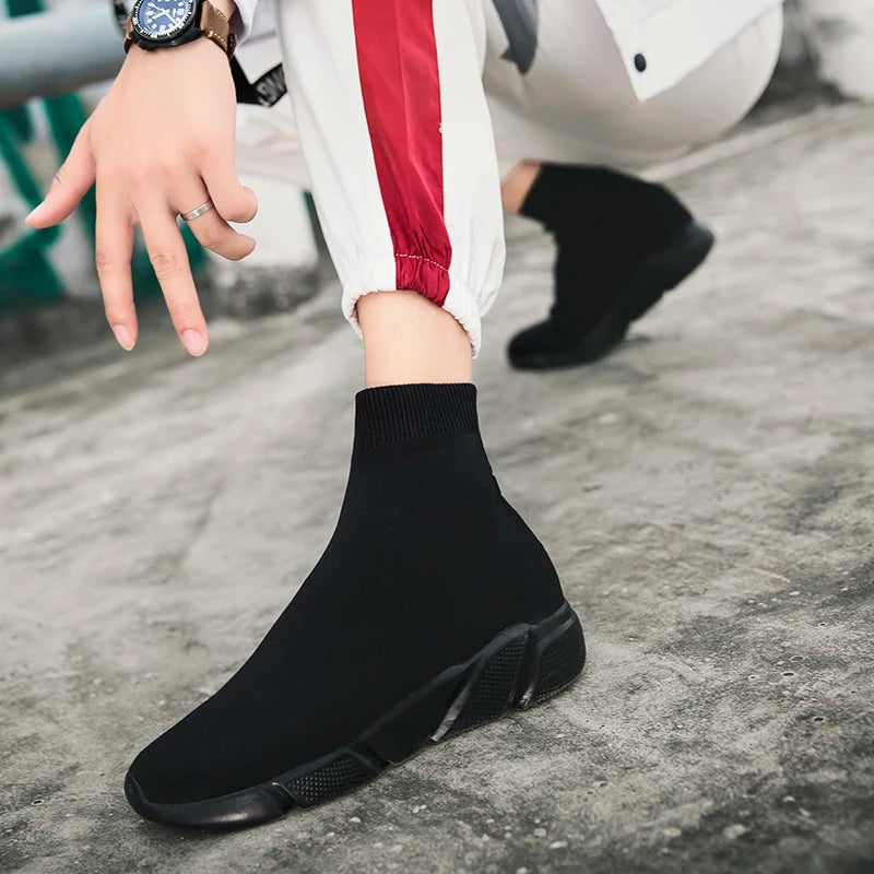 2023 Spring Sneakers For Men Black Slip-On Non leather Casual Shoes High Top Laceless Footwear Light Sock Shoes Fashion Unisex