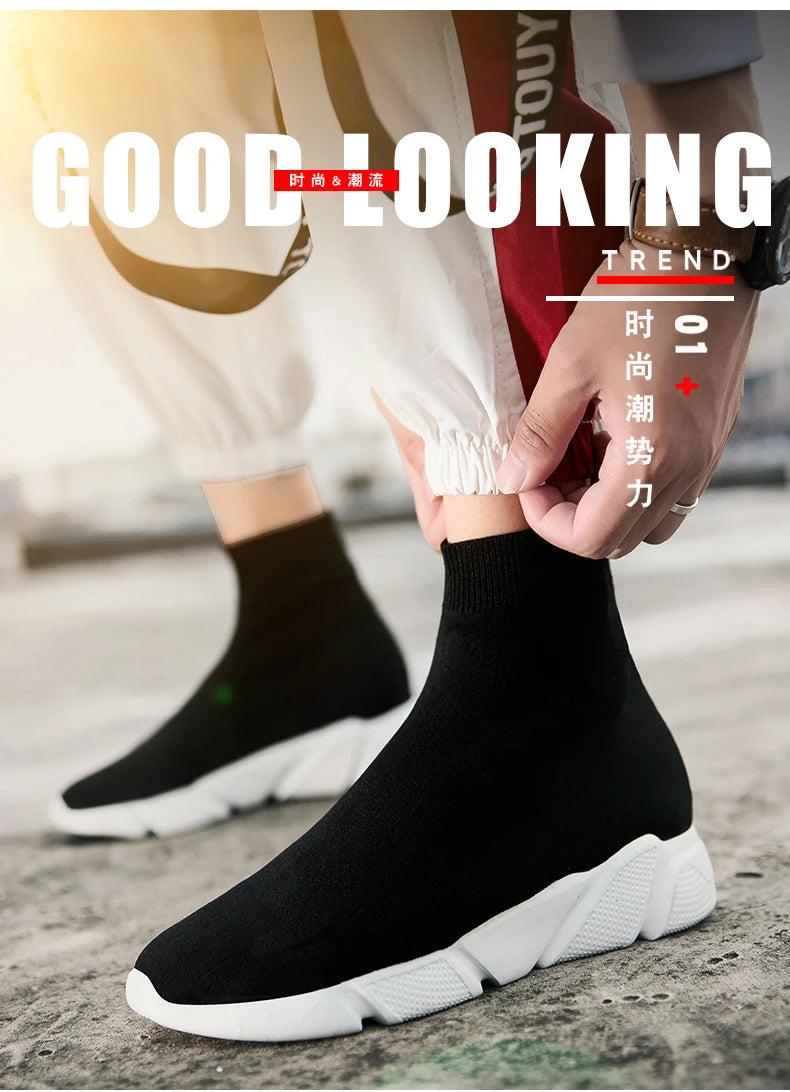 2023 Spring Sneakers For Men Black Slip-On Non leather Casual Shoes High Top Laceless Footwear Light Sock Shoes Fashion Unisex