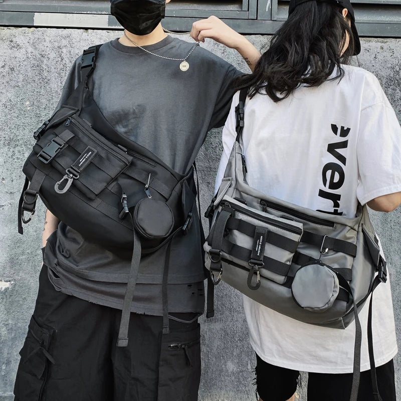 Ins shoulder crossbody bag, men's fashion brand Harajuku functional bag, fashion business, student dark wind work bag, women.