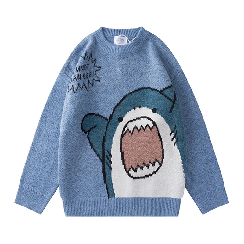 Abfer Autumn Winter Men Turtlenecks Cartoon Shark Sweater 2021 Women's Jumper Oversized Pullovers Kawaii Sweaters Couple Clothes