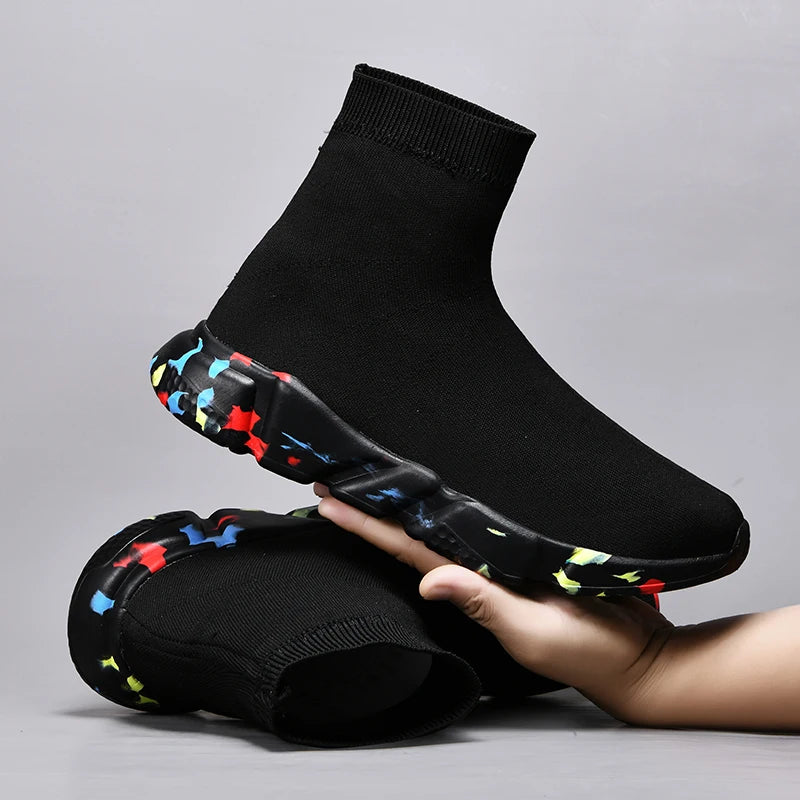 2023 Spring Sneakers For Men Black Slip-On Non leather Casual Shoes High Top Laceless Footwear Light Sock Shoes Fashion Unisex