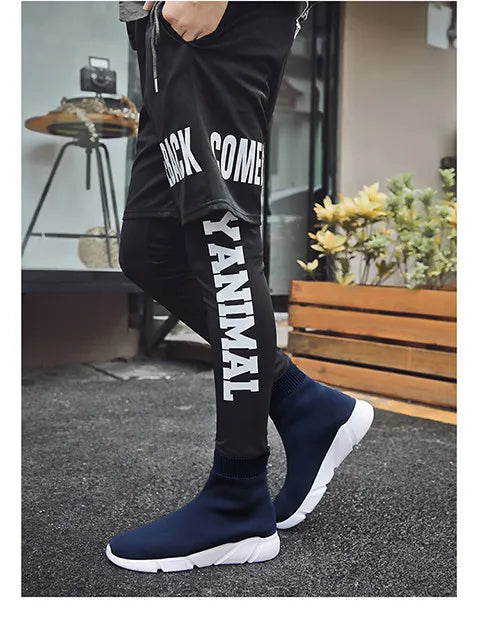 2023 Spring Sneakers For Men Black Slip-On Non leather Casual Shoes High Top Laceless Footwear Light Sock Shoes Fashion Unisex