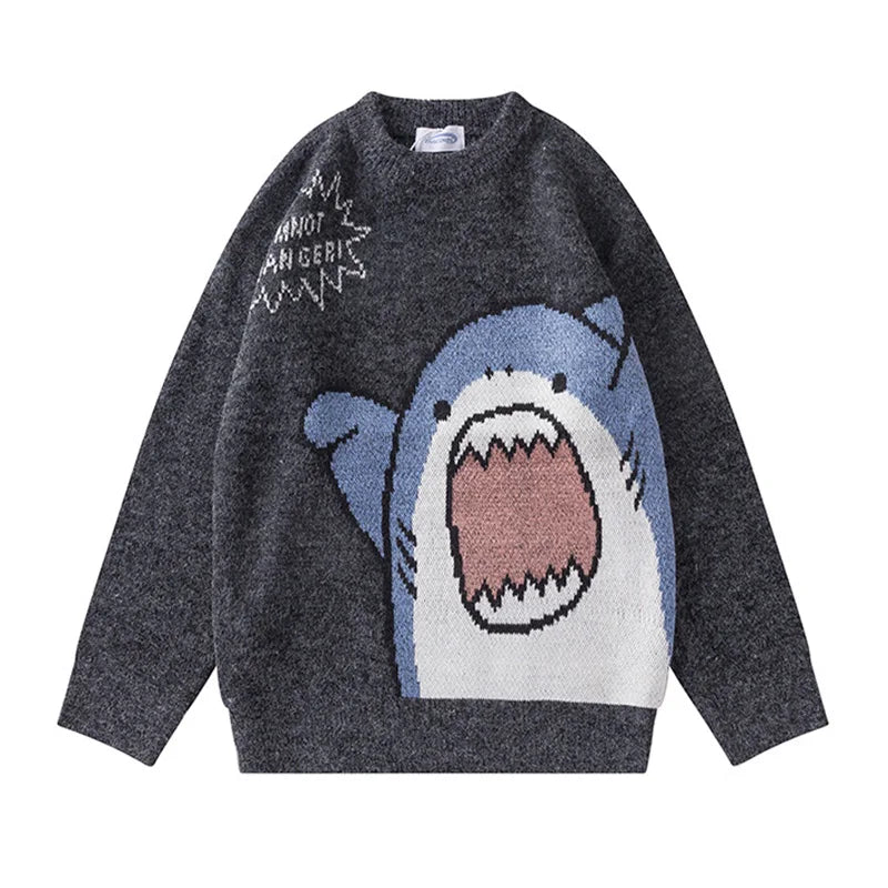 Abfer Autumn Winter Men Turtlenecks Cartoon Shark Sweater 2021 Women's Jumper Oversized Pullovers Kawaii Sweaters Couple Clothes