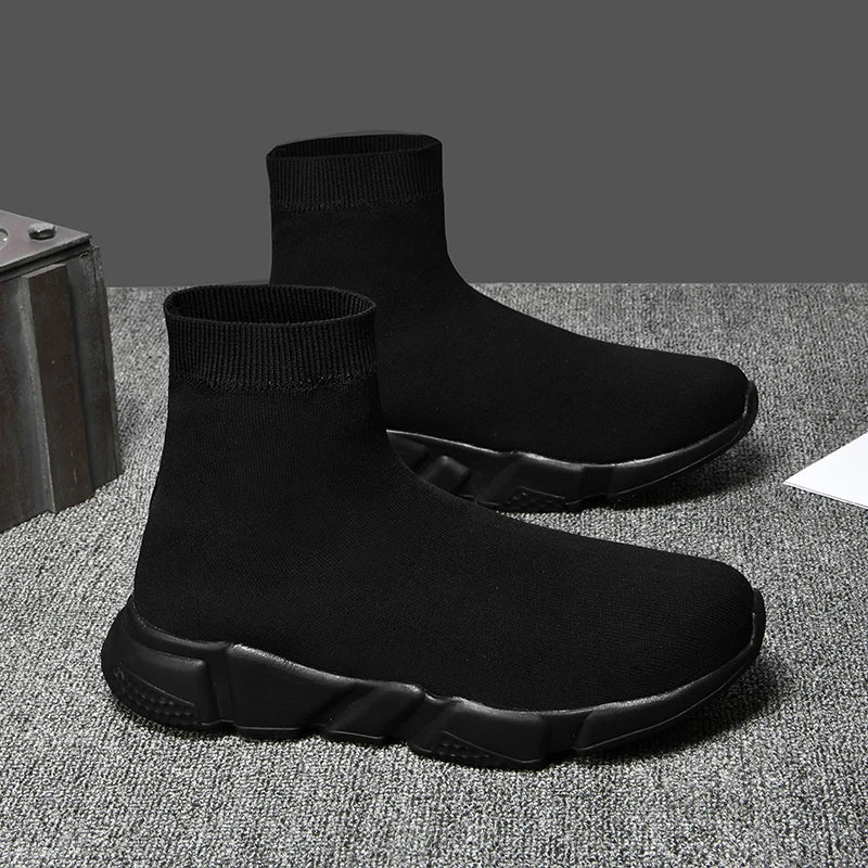 2023 Spring Sneakers For Men Black Slip-On Non leather Casual Shoes High Top Laceless Footwear Light Sock Shoes Fashion Unisex