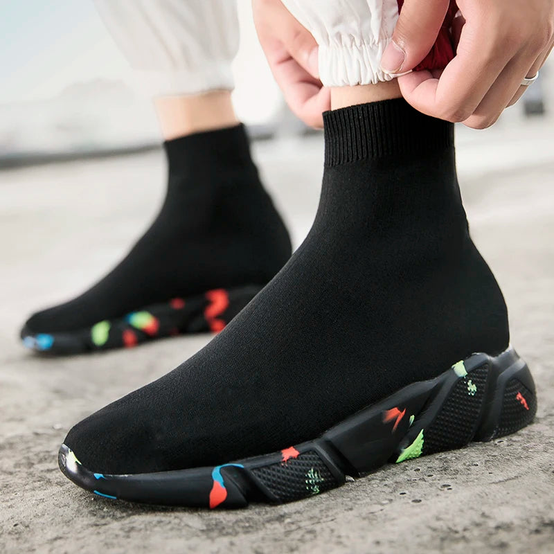 2023 Spring Sneakers For Men Black Slip-On Non leather Casual Shoes High Top Laceless Footwear Light Sock Shoes Fashion Unisex