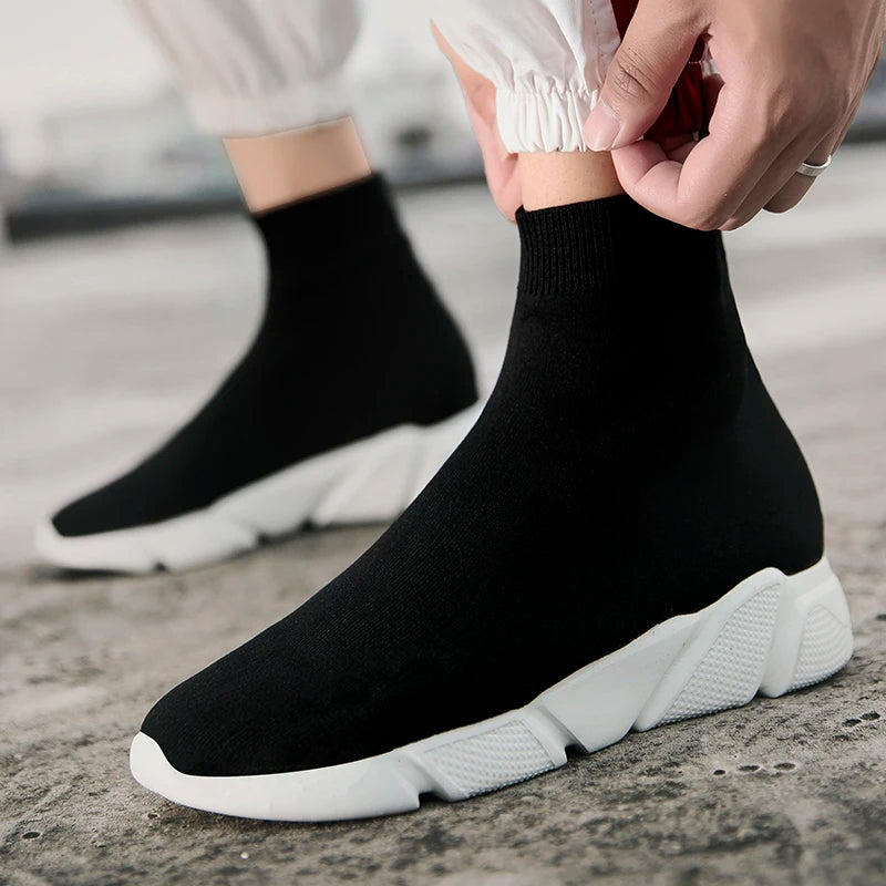 2023 Spring Sneakers For Men Black Slip-On Non leather Casual Shoes High Top Laceless Footwear Light Sock Shoes Fashion Unisex