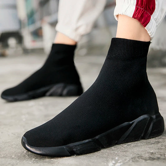 2023 Spring Sneakers For Men Black Slip-On Non leather Casual Shoes High Top Laceless Footwear Light Sock Shoes Fashion Unisex