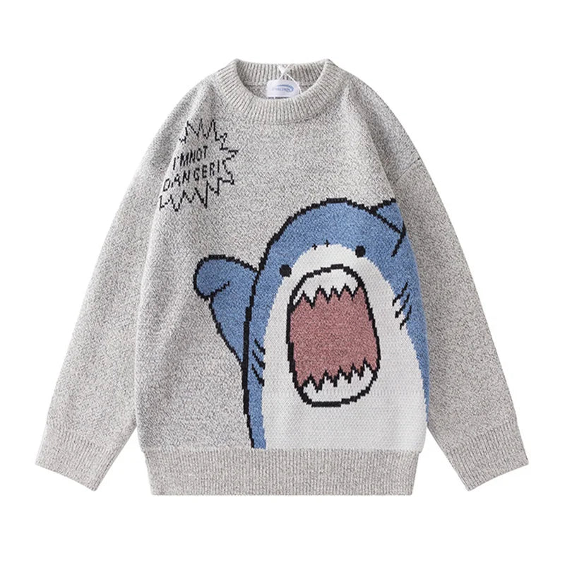 Abfer Autumn Winter Men Turtlenecks Cartoon Shark Sweater 2021 Women's Jumper Oversized Pullovers Kawaii Sweaters Couple Clothes