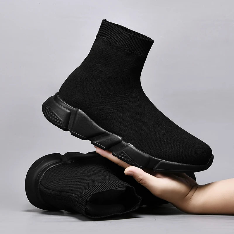 2023 Spring Sneakers For Men Black Slip-On Non leather Casual Shoes High Top Laceless Footwear Light Sock Shoes Fashion Unisex