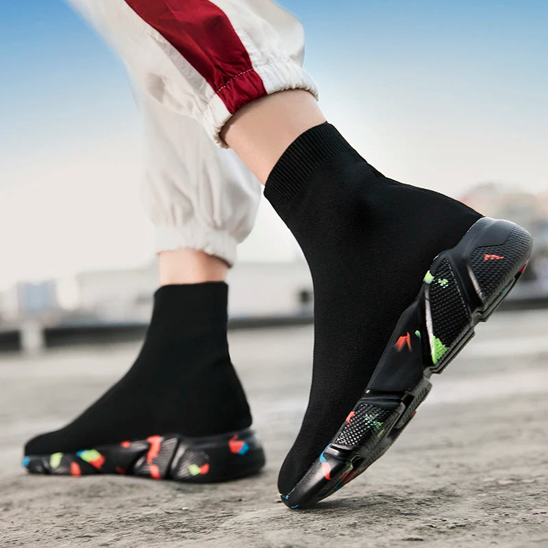 2023 Spring Sneakers For Men Black Slip-On Non leather Casual Shoes High Top Laceless Footwear Light Sock Shoes Fashion Unisex