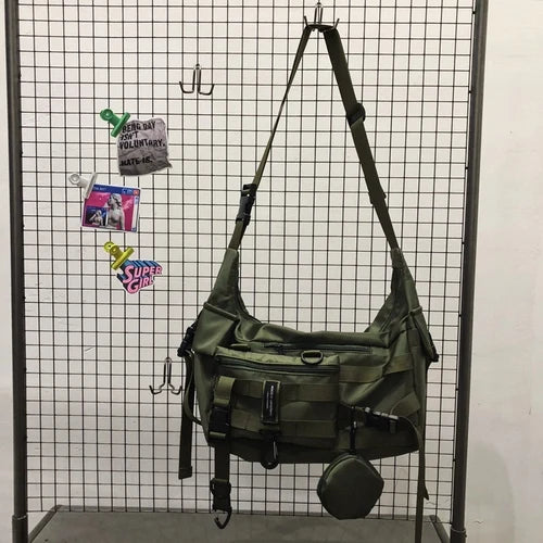 Ins shoulder crossbody bag, men's fashion brand Harajuku functional bag, fashion business, student dark wind work bag, women.