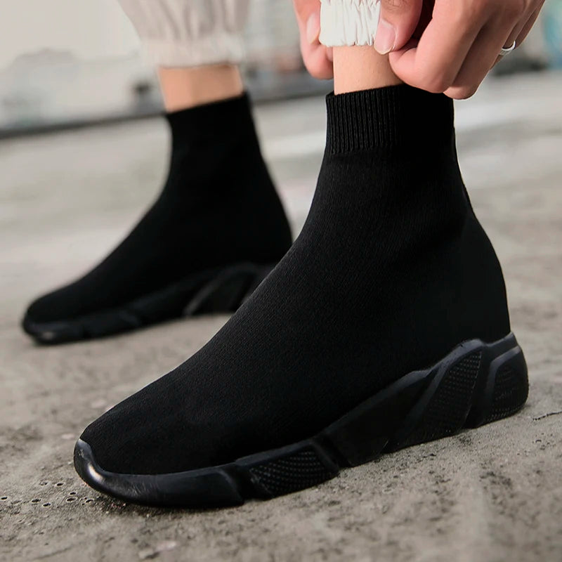 2023 Spring Sneakers For Men Black Slip-On Non leather Casual Shoes High Top Laceless Footwear Light Sock Shoes Fashion Unisex