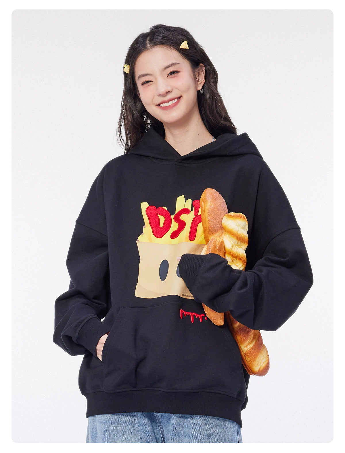 Heavy Weight DSP French Fries Couple Pullover Hooded Sweatshirt