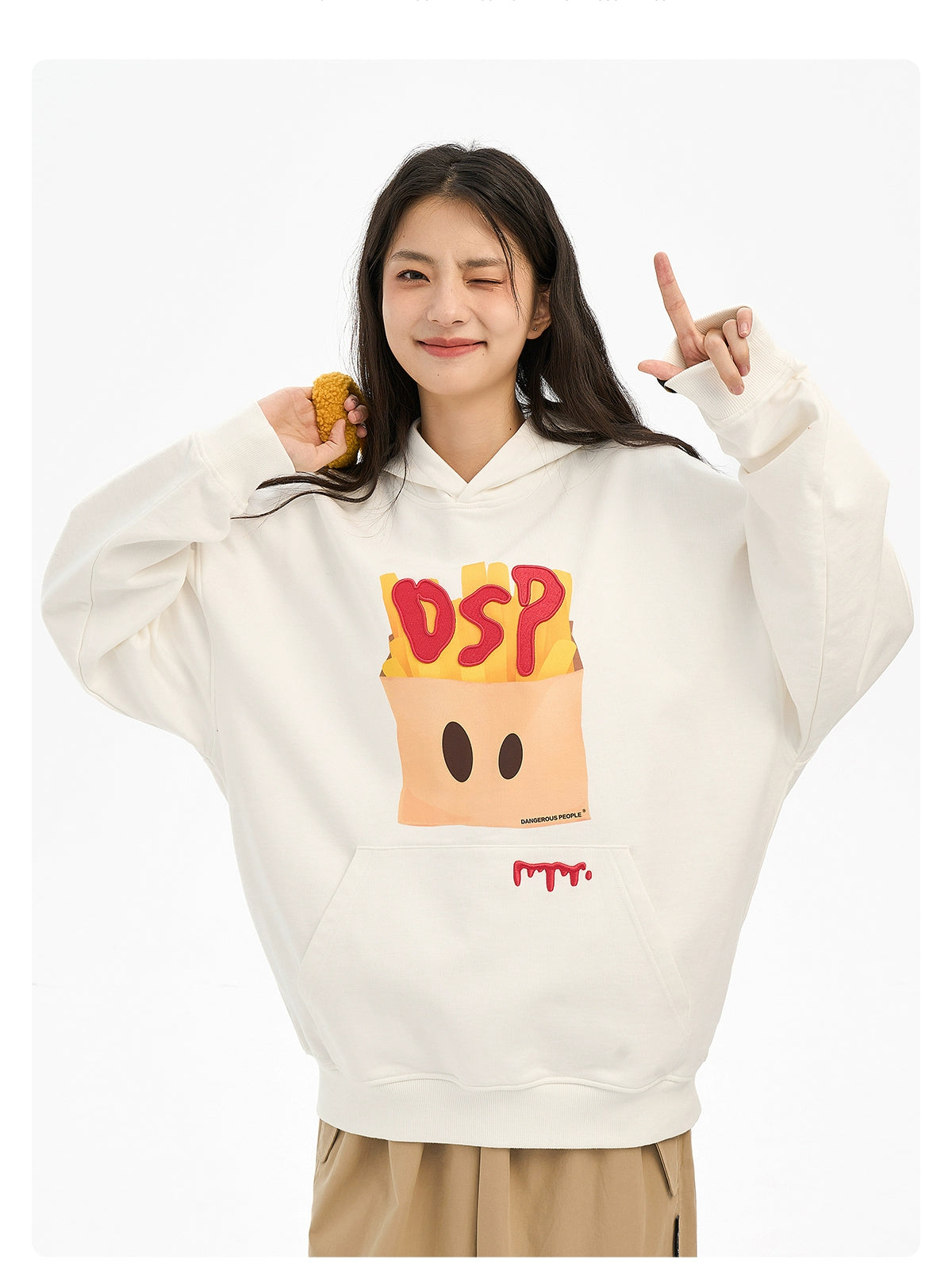 Heavy Weight DSP French Fries Couple Pullover Hooded Sweatshirt