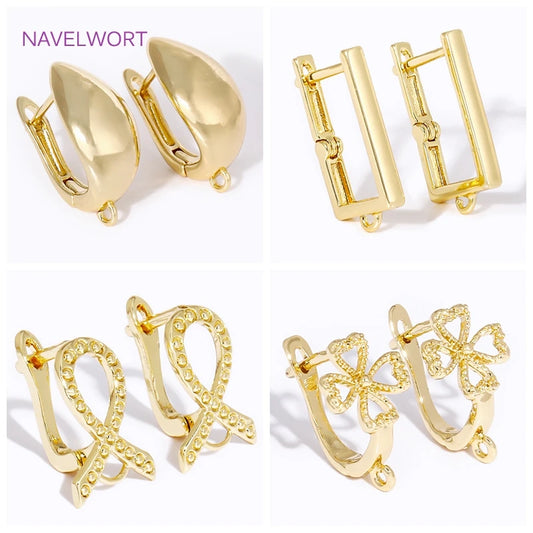 Multi Styles Brass Earwires Fasteners 18K Gold Plated Earring Fixtures,Clasps For Earring,For DIY Earring Making Supplies