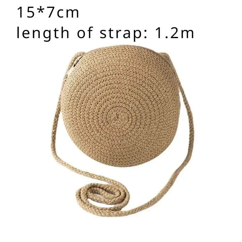 12cm Women Handmade Straw Bag Kids Girl Round Straw Handbag Summer Beach Bag Rattan Woven Shoulder Bags Handbag Knit Accessories