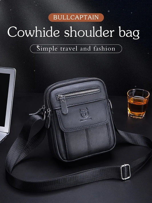 Genuine Leather Men's Shoulder Crossbody Bag Cowhide Casual Korean Style Student Handbag Small Commuter Messenger Bag