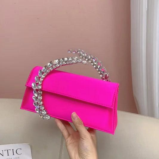 Luxury Satin Metal Handheld Women Handbag Crystal Shiny Rhinestones Diamond Evening Bag Wedding Party Clutch Purse Shoulder Bag