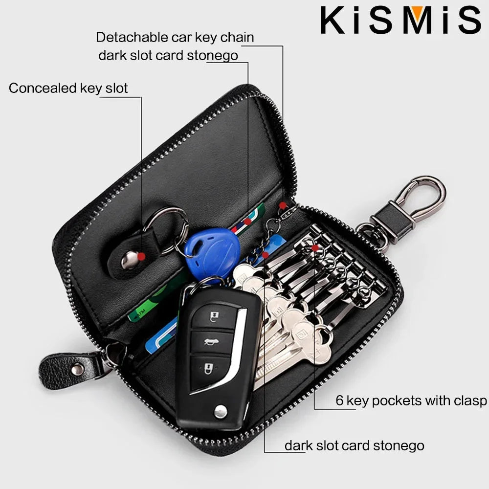 Genuine Leather KeyChain Unisex Key Bag Multifunction Organizer Wallet Holder Smart Housekeeper Car Small Key Case Keys Pouch