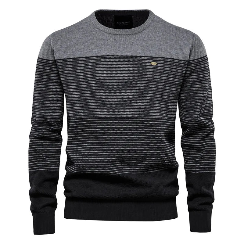 2023 Men's Autumn and Winter Sweater Pullover European Size Long Sleeved Slim Fitting Round Neck Striped Men's Knitted Sweater