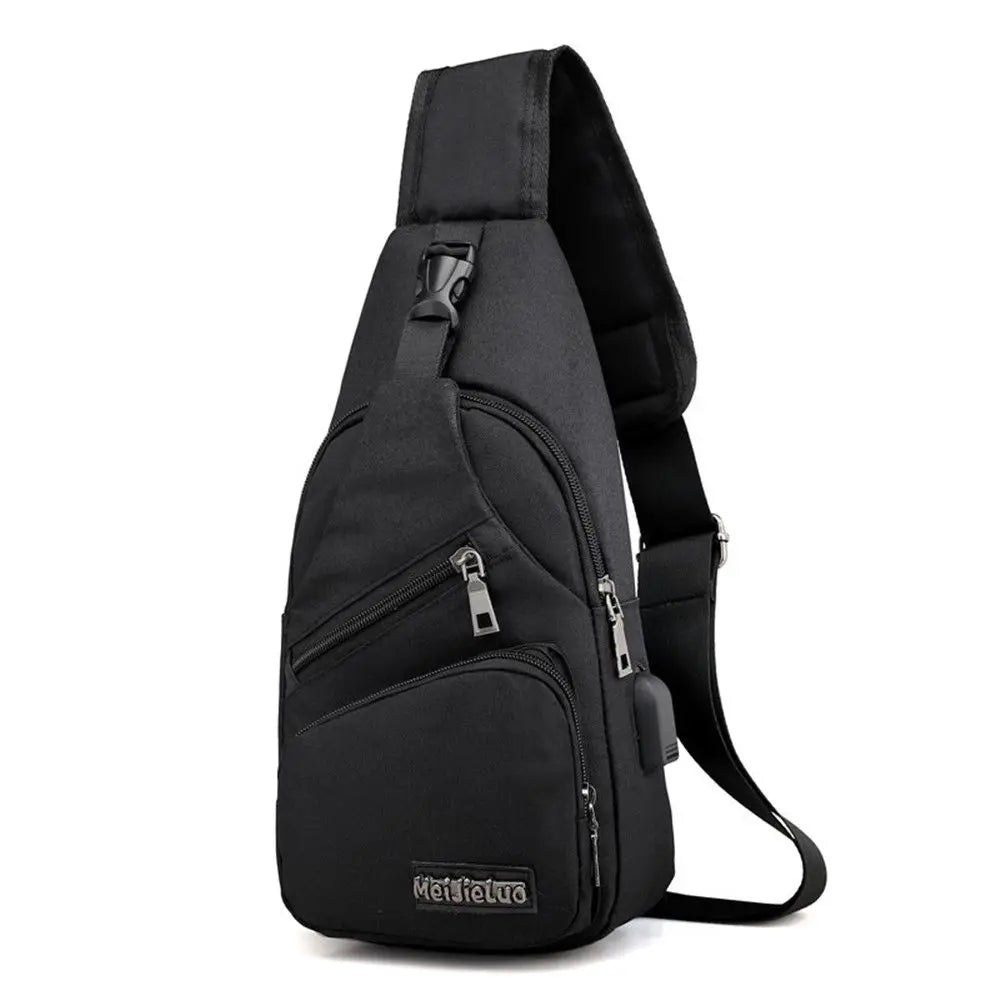 Shoulder Bag USB Charging Port Mens Sling Chest Pack Sports Crossbody Handbag