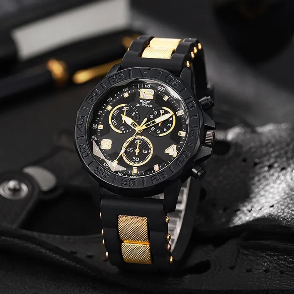 Men Fashion Sports Rubber Strap Quartz Watch Big Dial Watches Men's Gift