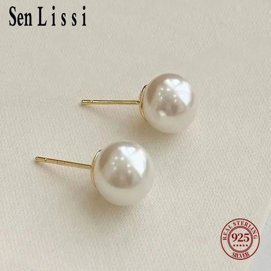 Senlissi- Wholesale 4-14mm Rio Silver Pearl Earrings 925 Sterling Silver Stud Earrings for Women Popular Jewelry Gifts