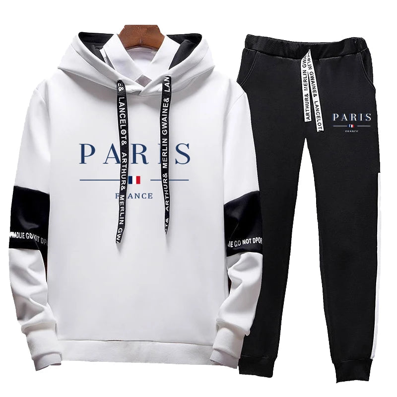 2025 Hot Sale Mens Autumn Fashion Tracksuit Hooded Sweatshirts Jogger Pants High Quality Paris Printed Casual Sport Jogging Suit