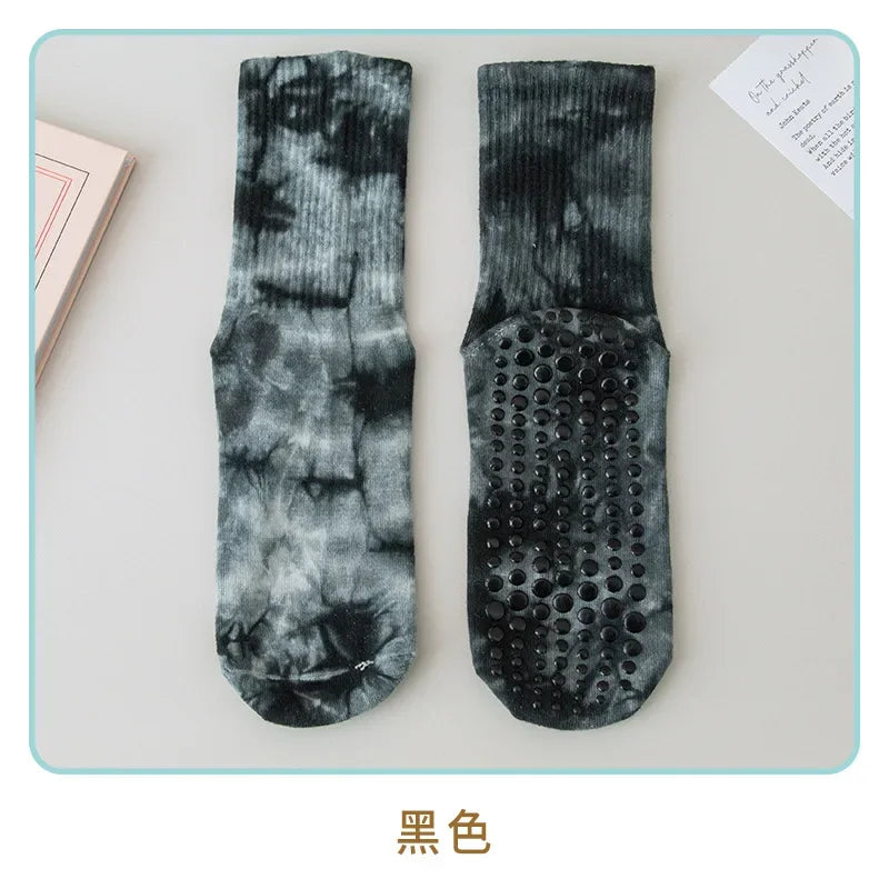 Fashion Trendy Tie Dye Mid Tube Yoga Socks Women Professional Pilate Breathable Non-slip Socks Trampoline Fitness Sports Socks