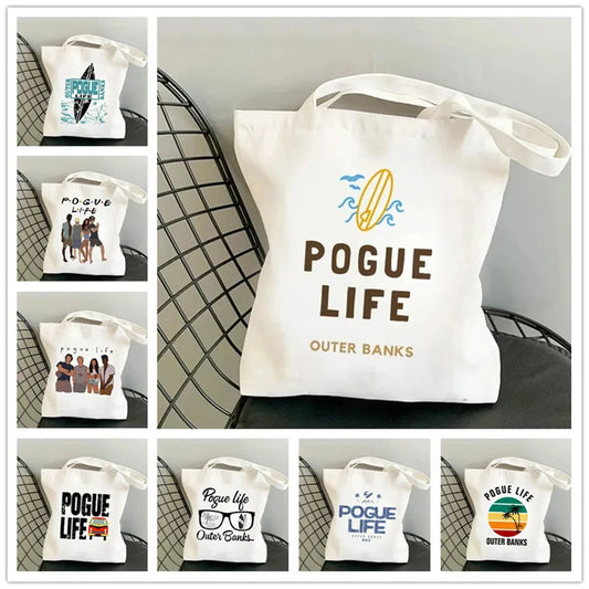 Pogue Life Letter Print Women Tote Shoulder Bags Graphic Lady Shopper Bag Eco Large-capacity Causal Canvas Handbag for Female