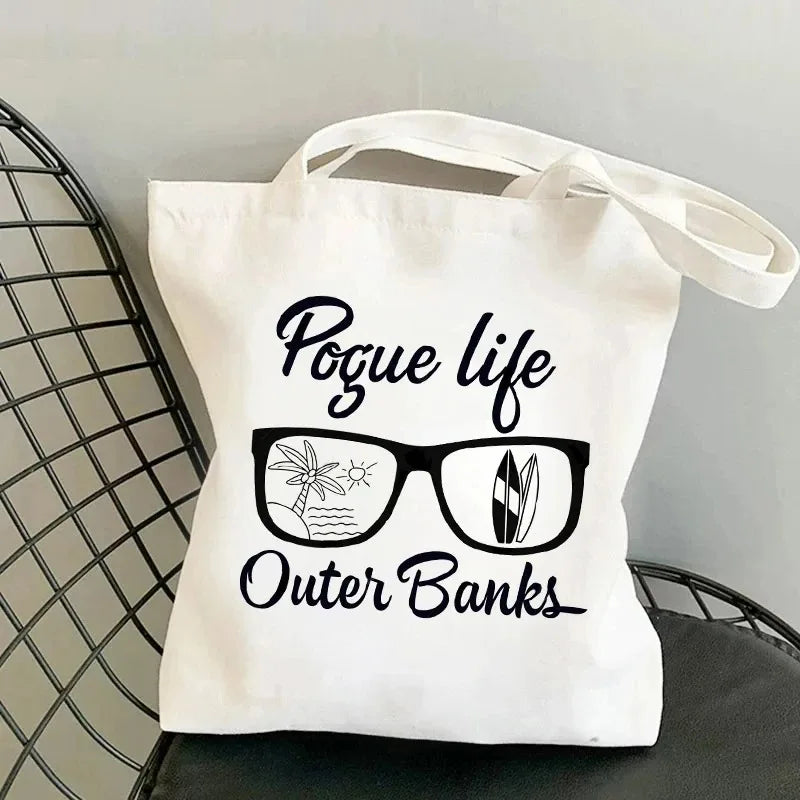 Pogue Life Letter Print Women Tote Shoulder Bags Graphic Lady Shopper Bag Eco Large-capacity Causal Canvas Handbag for Female