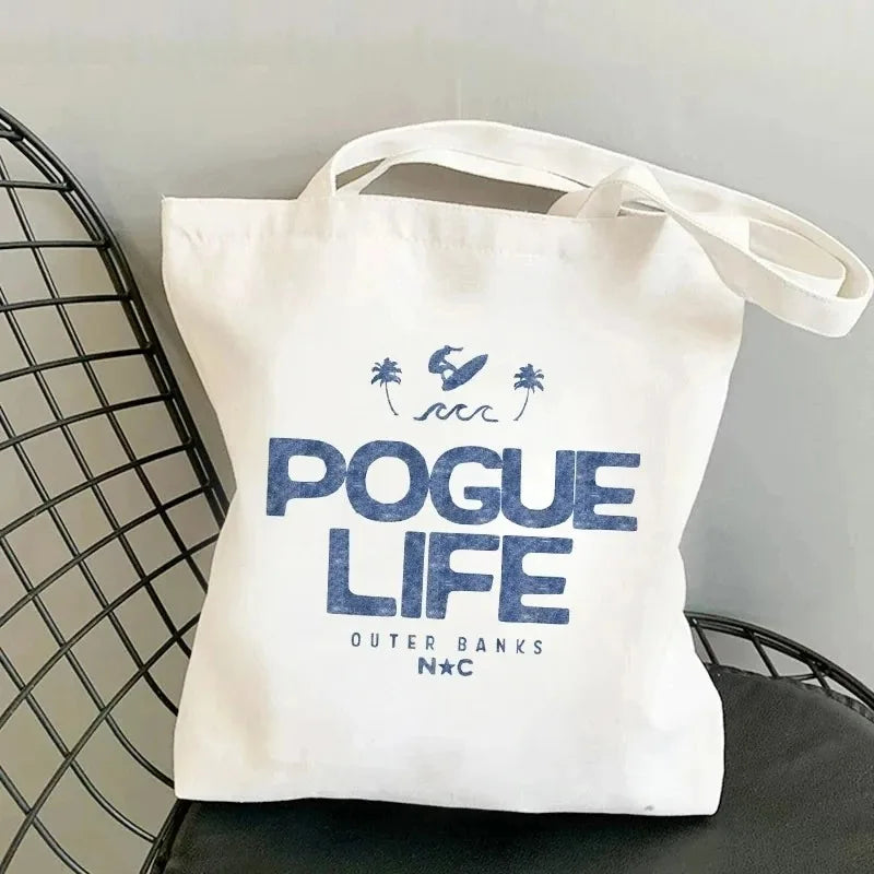 Pogue Life Letter Print Women Tote Shoulder Bags Graphic Lady Shopper Bag Eco Large-capacity Causal Canvas Handbag for Female