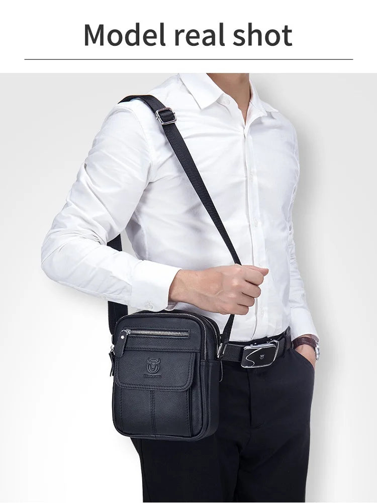 Genuine Leather Men's Shoulder Crossbody Bag Cowhide Casual Korean Style Student Handbag Small Commuter Messenger Bag