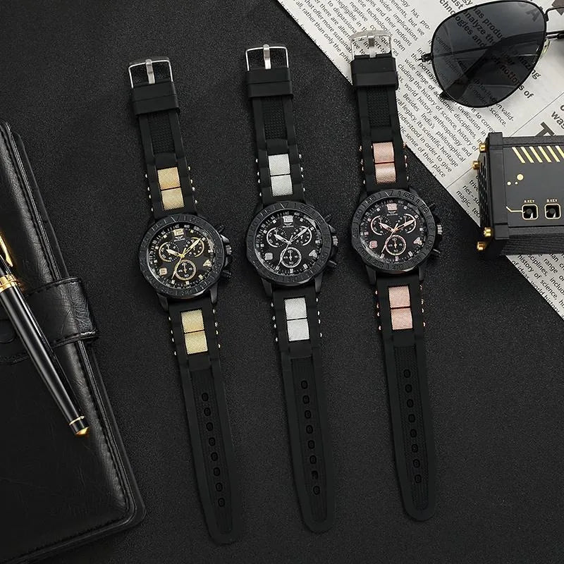 Men Fashion Sports Rubber Strap Quartz Watch Big Dial Watches Men's Gift