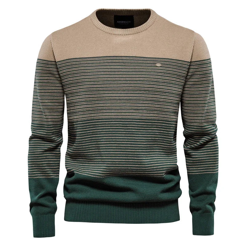 2023 Men's Autumn and Winter Sweater Pullover European Size Long Sleeved Slim Fitting Round Neck Striped Men's Knitted Sweater