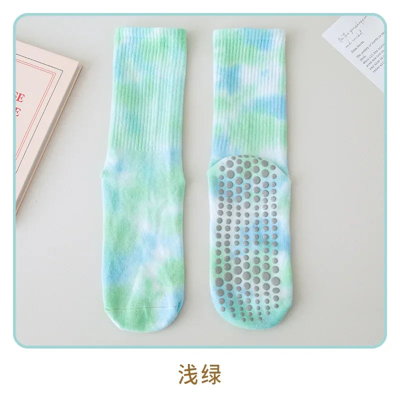 Fashion Trendy Tie Dye Mid Tube Yoga Socks Women Professional Pilate Breathable Non-slip Socks Trampoline Fitness Sports Socks