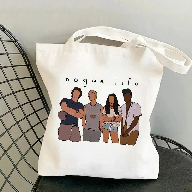 Pogue Life Letter Print Women Tote Shoulder Bags Graphic Lady Shopper Bag Eco Large-capacity Causal Canvas Handbag for Female