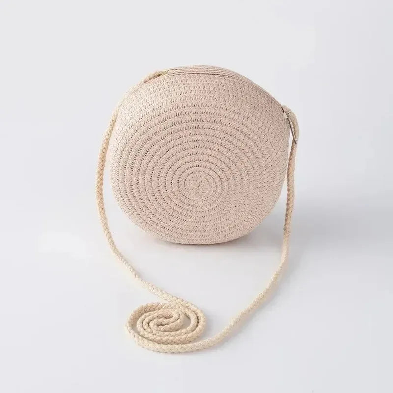 12cm Women Handmade Straw Bag Kids Girl Round Straw Handbag Summer Beach Bag Rattan Woven Shoulder Bags Handbag Knit Accessories