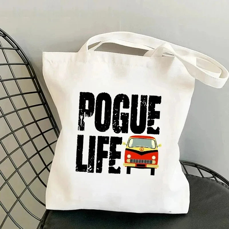 Pogue Life Letter Print Women Tote Shoulder Bags Graphic Lady Shopper Bag Eco Large-capacity Causal Canvas Handbag for Female