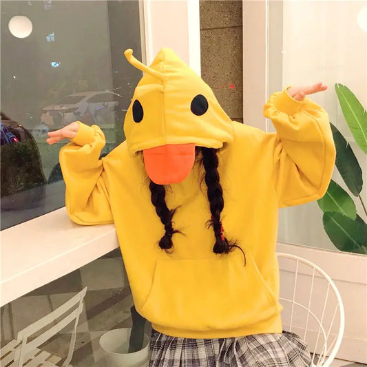 Deeptown Kawaii Duck Hoodies Women Long Sleeve Cute Tops Emo Clothes Korean 2023 Fashion Winter Yellow Casual Pullover Soft Girl