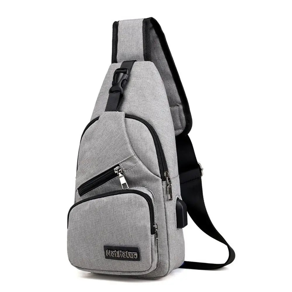 Shoulder Bag USB Charging Port Mens Sling Chest Pack Sports Crossbody Handbag