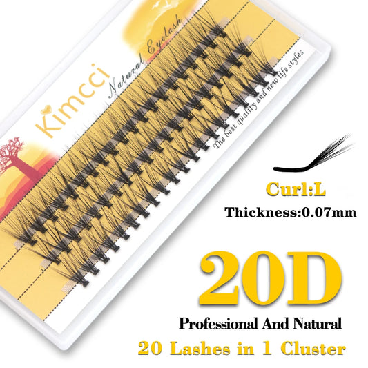 60 Bundles 20D Curl L  BLACK Natural  Eyelash Extension  Volume Faux Mink Eyelashes Individual  Cluster Lashes Makeup Cilia SILK