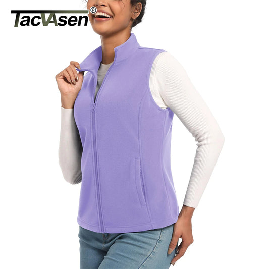 TACVASEN Fleece Warm Vest Jackets Womens Winter Fashion Sleeveless Jacket Zipper Sports Casual Vests Female Ladies Waistcoat