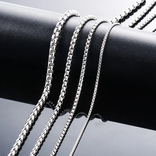 Width 2/3/4/5mm Stainless Steel Square Box Link Curb Chain Necklace Silver Color For Men And Women Classical Fashion Jewelry