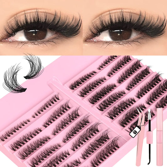 GROINNEYA Eyelashes Kit Individual Lashes DIY Lash Clusters Set Mixed Length Lashes with Lash Bond and Seal Makeup Extension